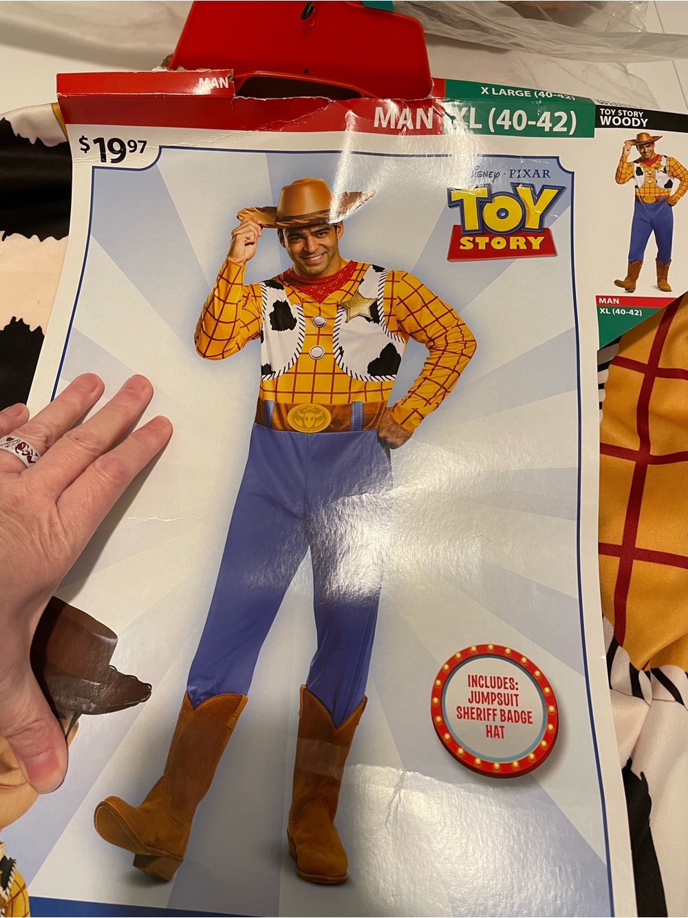 Disney Brand Men's size XL Woody Costume NEW Size 40-42 One Piece Outfit Hat